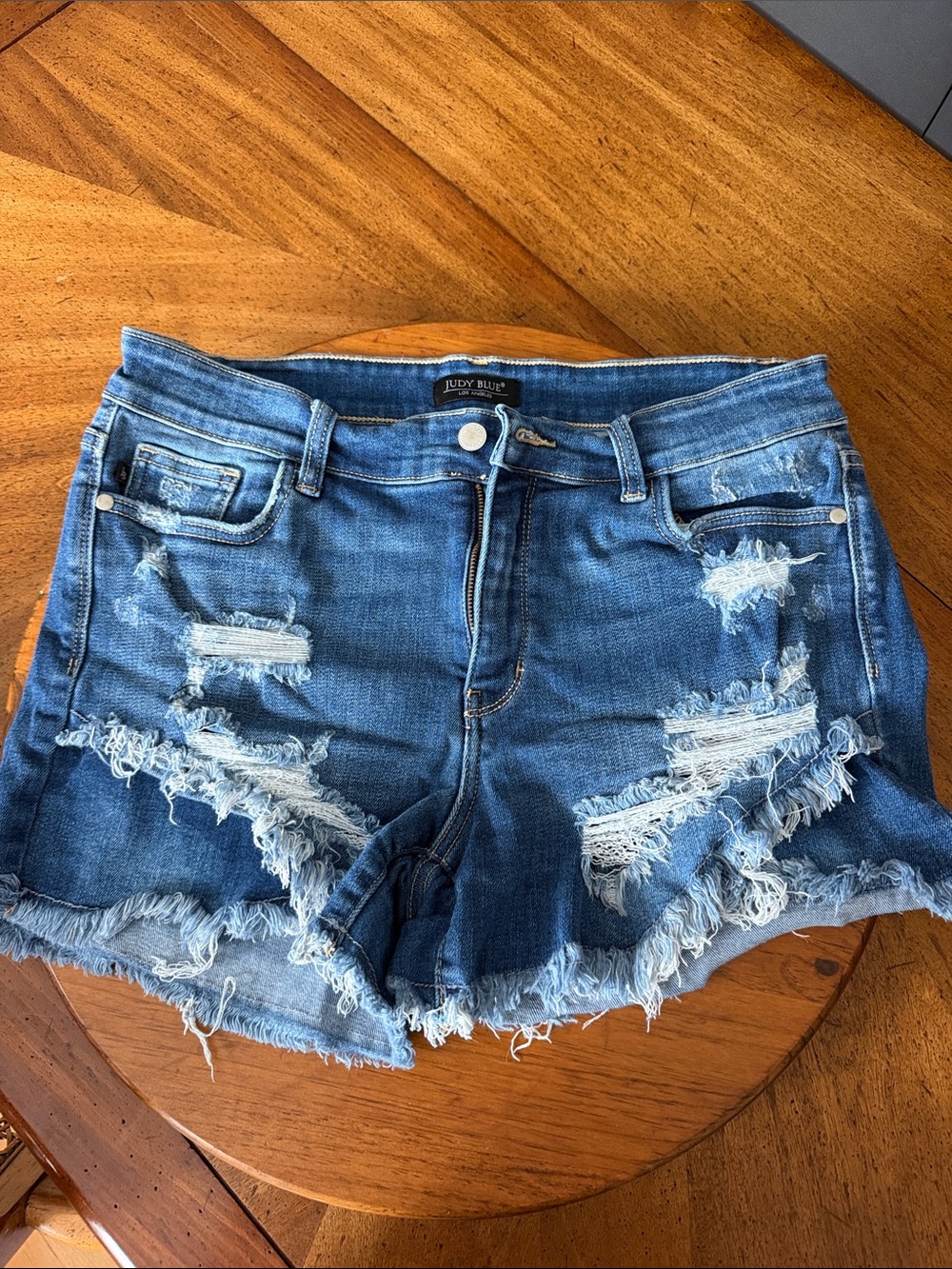 Judy Blue Medium Blue Distressed Denim Cutoff Shorts